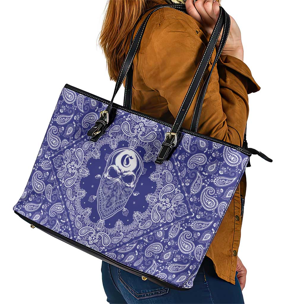 Blue Paisley Leather Tote Bag Skull Gangster - Wonder Print Shop