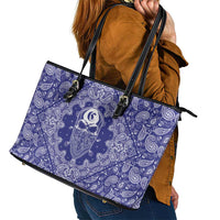 Blue Paisley Leather Tote Bag Skull Gangster - Wonder Print Shop