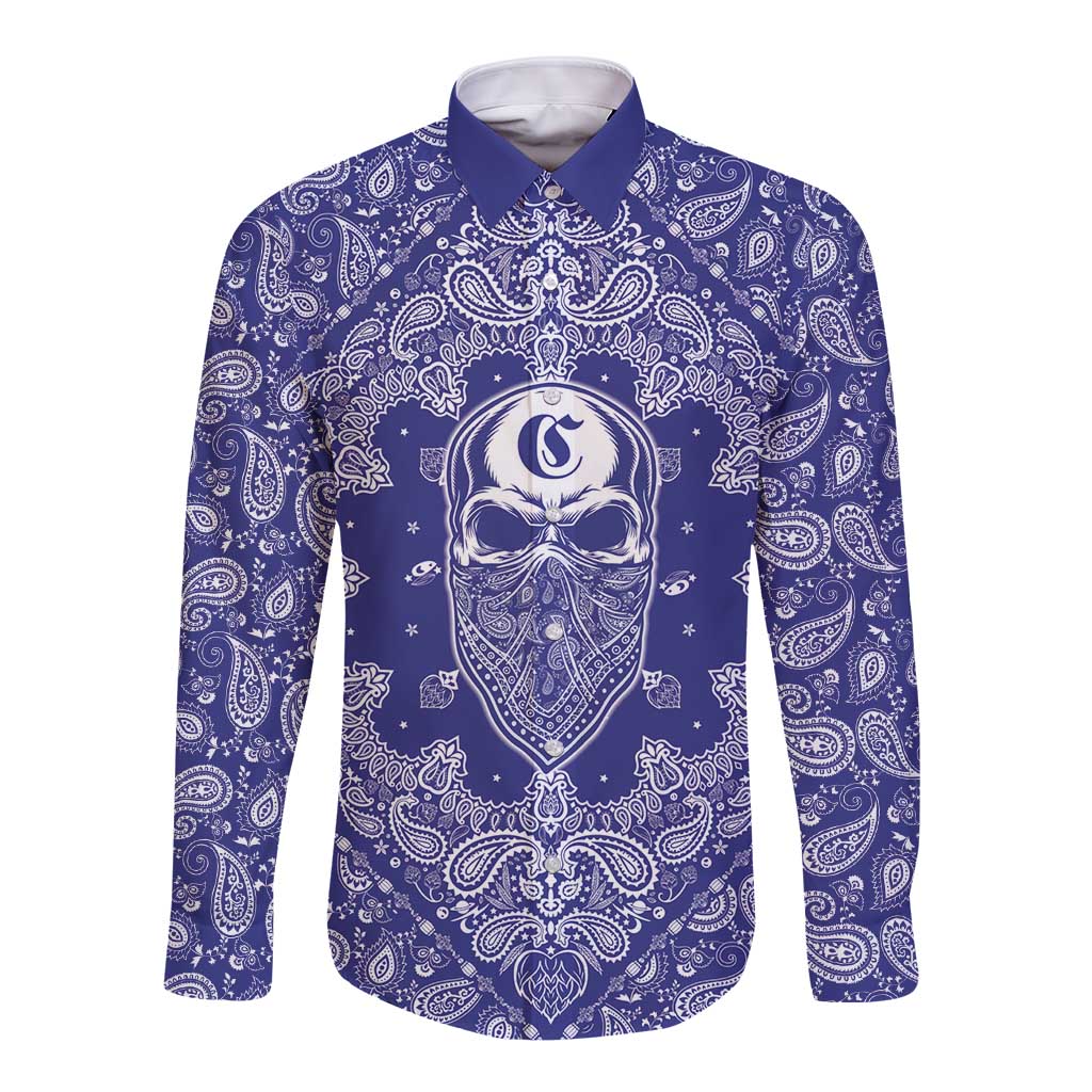 Blue Paisley Long Sleeve Button Shirt Skull Gangster - Wonder Print Shop