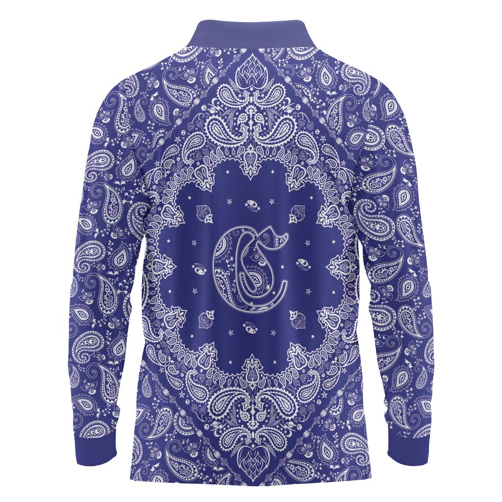 Blue Paisley Long Sleeve Polo Shirt Skull Gangster - Wonder Print Shop