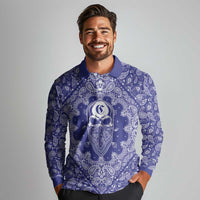 Blue Paisley Long Sleeve Polo Shirt Skull Gangster - Wonder Print Shop