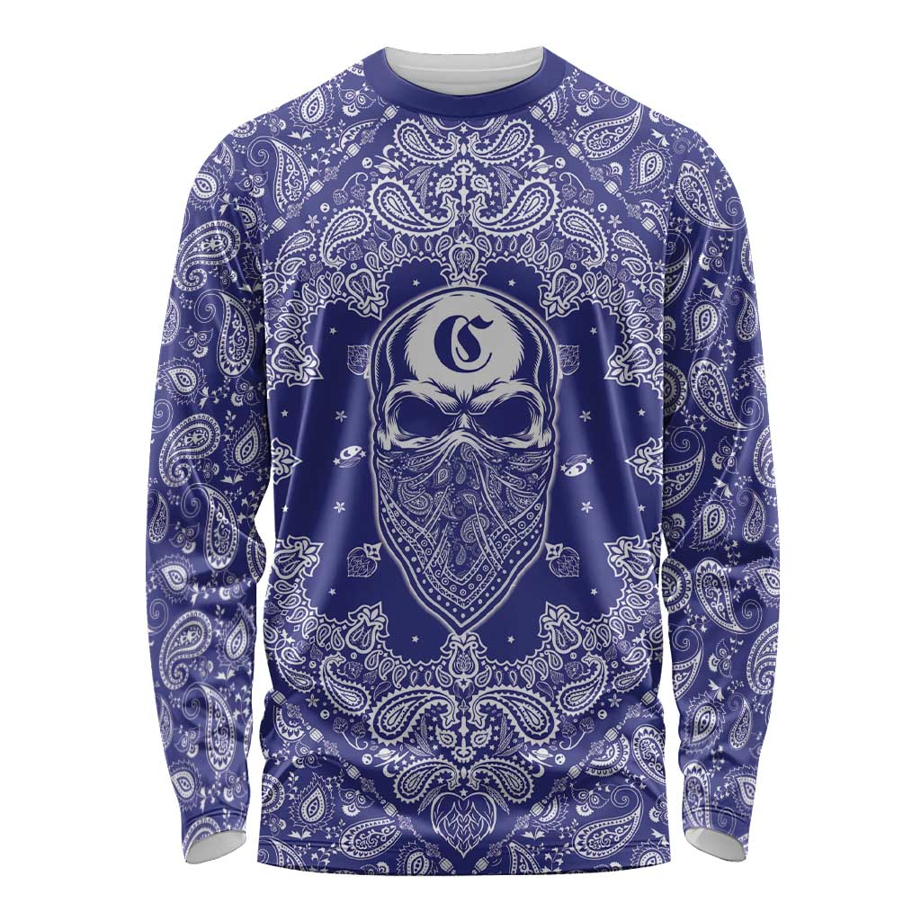 Blue Paisley Long Sleeve Shirt Skull Gangster - Wonder Print Shop