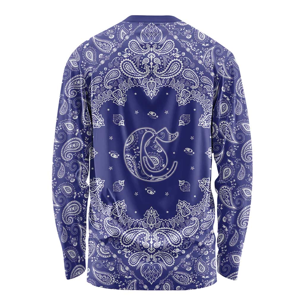 Blue Paisley Long Sleeve Shirt Skull Gangster - Wonder Print Shop