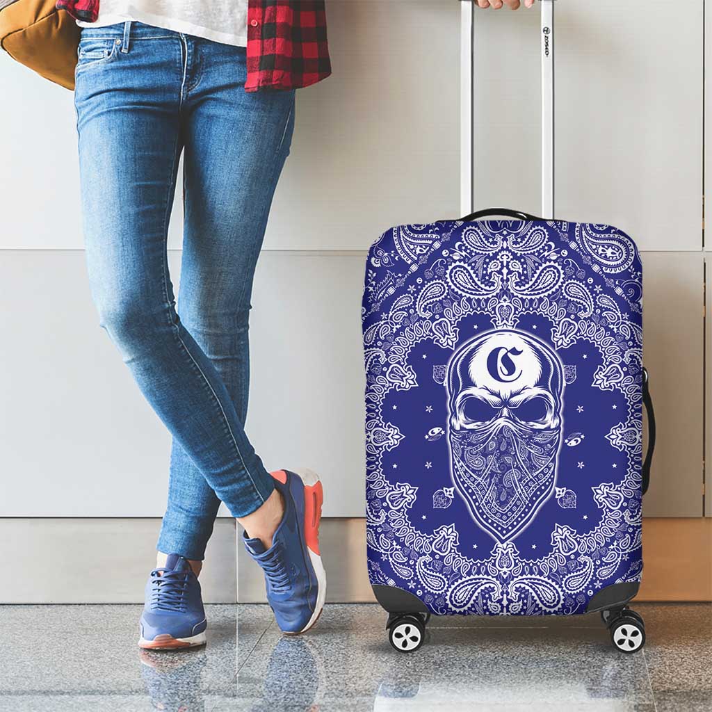 Blue Paisley Luggage Cover Skull Gangster - Wonder Print Shop