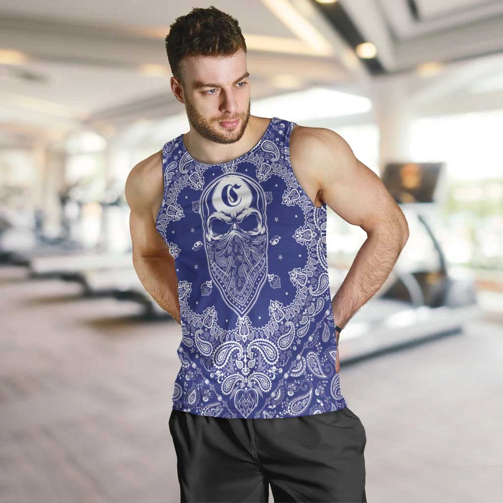 Blue Paisley Men Tank Top Skull Gangster - Wonder Print Shop