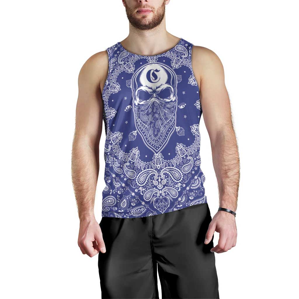 Blue Paisley Men Tank Top Skull Gangster - Wonder Print Shop