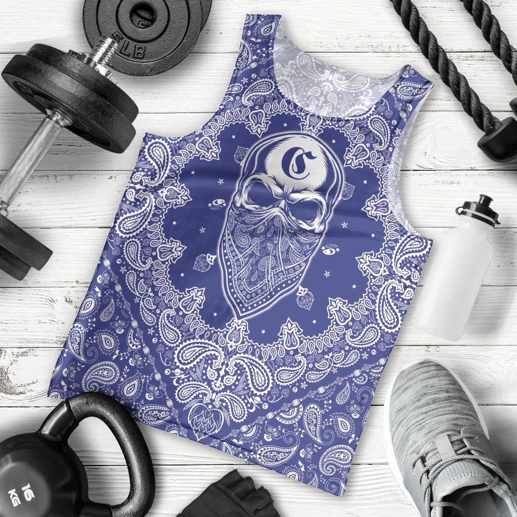 Blue Paisley Men Tank Top Skull Gangster - Wonder Print Shop
