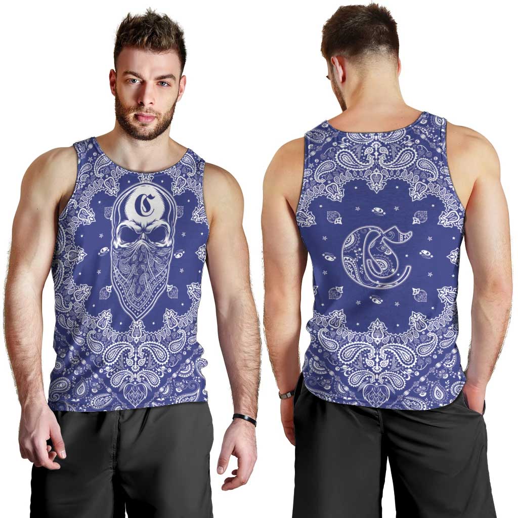 Blue Paisley Men Tank Top Skull Gangster - Wonder Print Shop