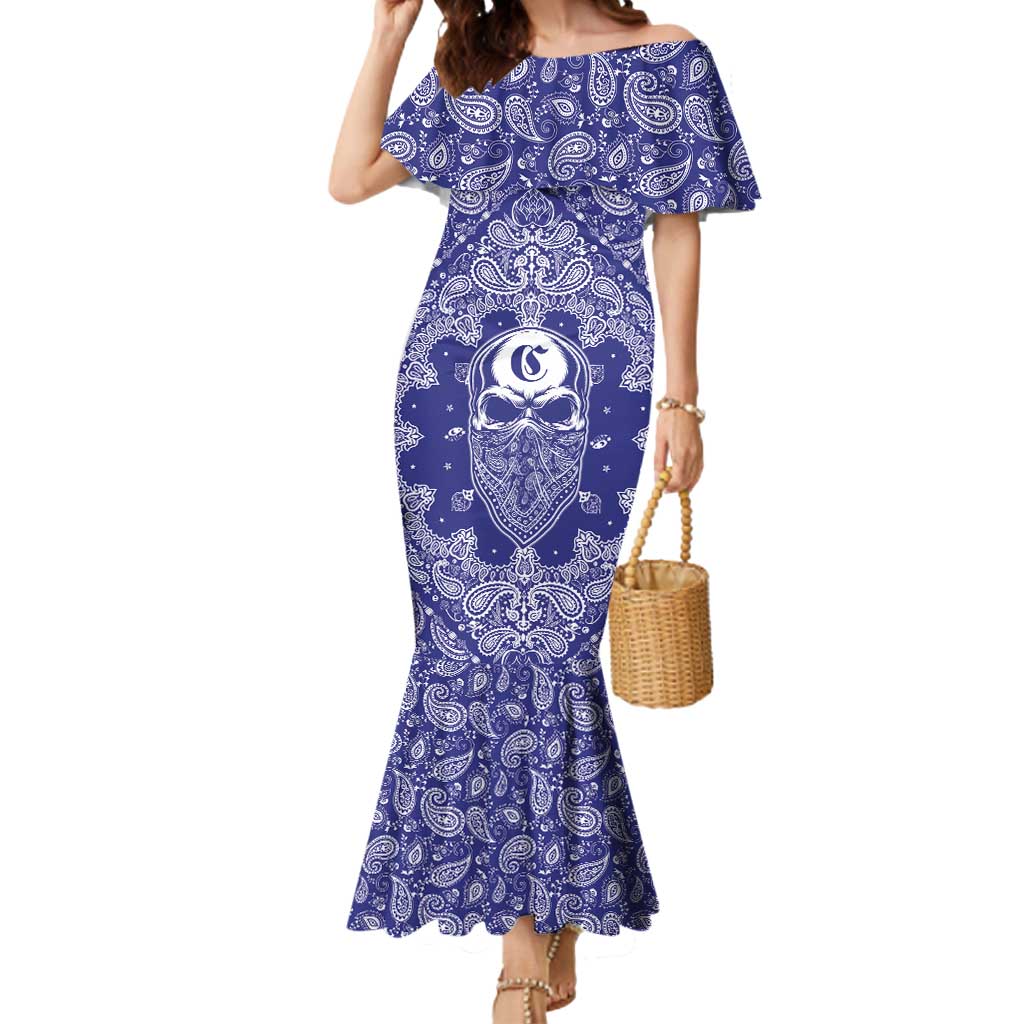 Blue Paisley Mermaid Dress Skull Gangster - Wonder Print Shop