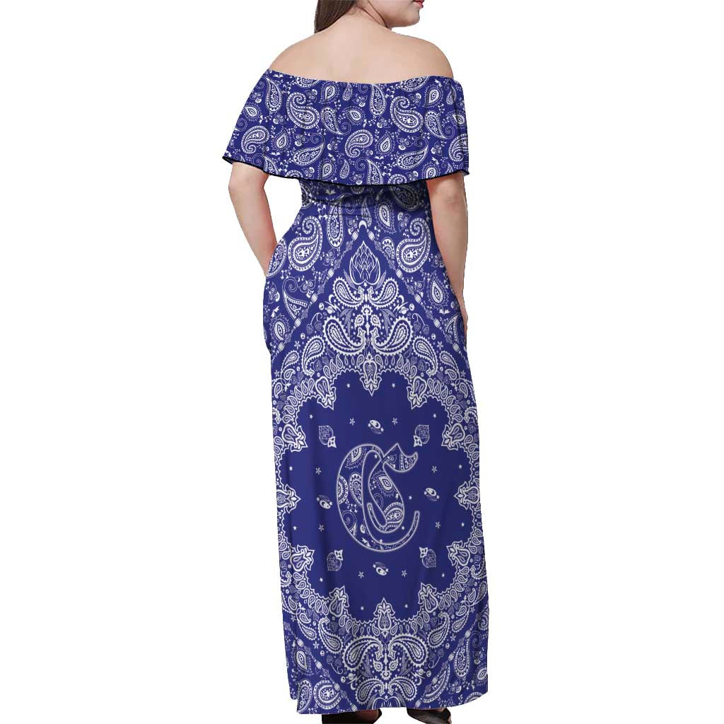Blue Paisley Off Shoulder Maxi Dress Skull Gangster - Wonder Print Shop