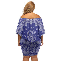 Blue Paisley Off Shoulder Short Dress Skull Gangster - Wonder Print Shop