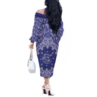 Blue Paisley Off The Shoulder Long Sleeve Dress Skull Gangster - Wonder Print Shop