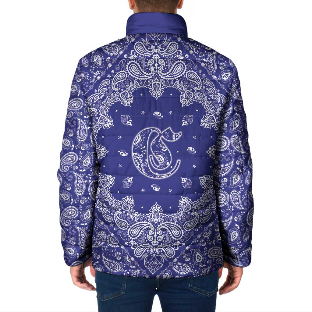 Blue Paisley Padded Jacket Skull Gangster - Wonder Print Shop
