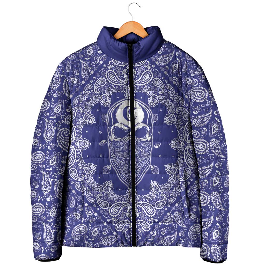 Blue Paisley Padded Jacket Skull Gangster - Wonder Print Shop