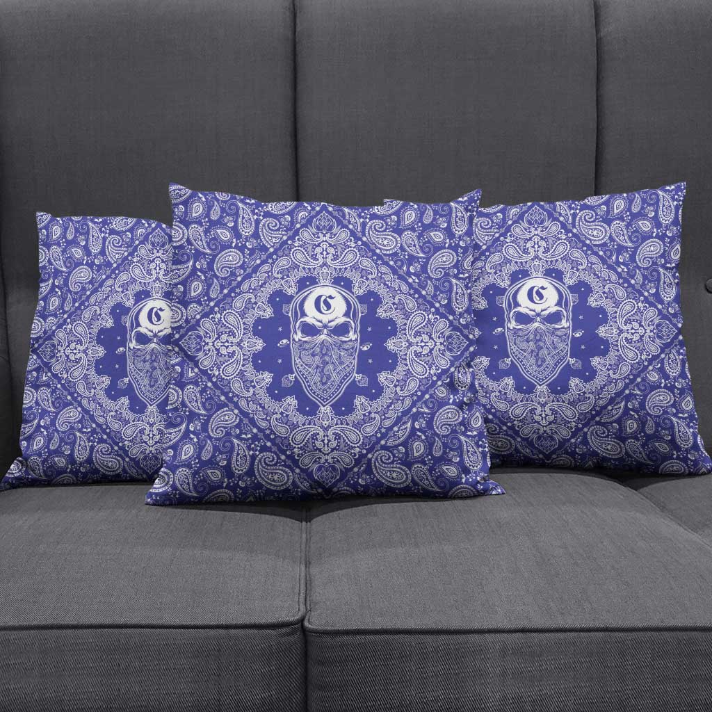 Blue Paisley Pillow Cover Skull Gangster - Wonder Print Shop