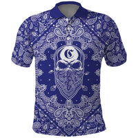 Blue Paisley Polo Shirt Skull Gangster - Wonder Print Shop