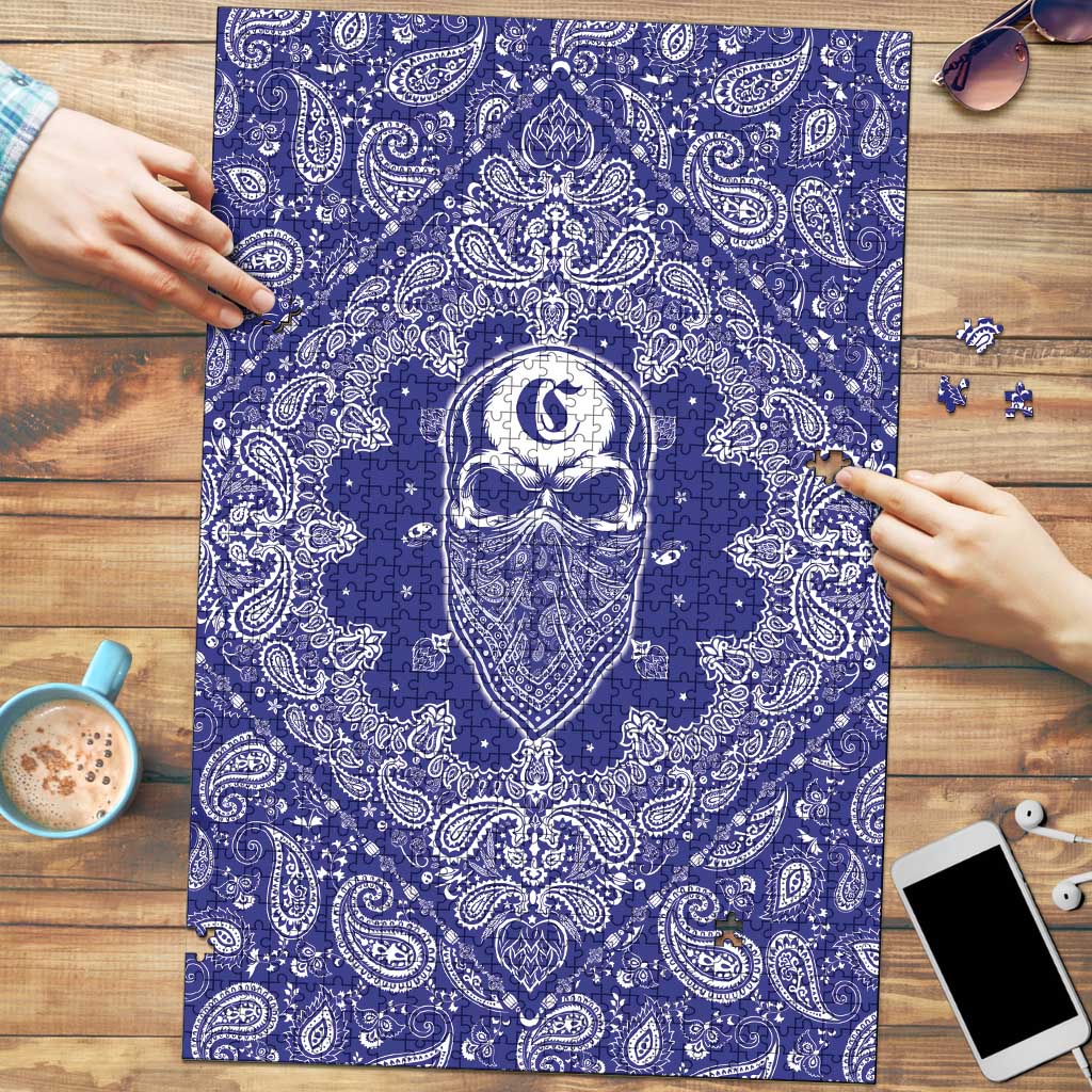 Blue Paisley Puzzle Skull Gangster - Wonder Print Shop