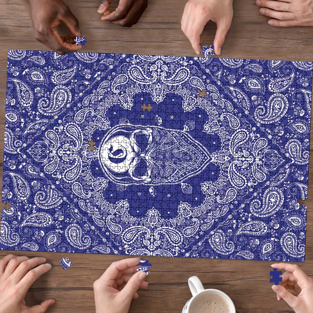 Blue Paisley Puzzle Skull Gangster - Wonder Print Shop