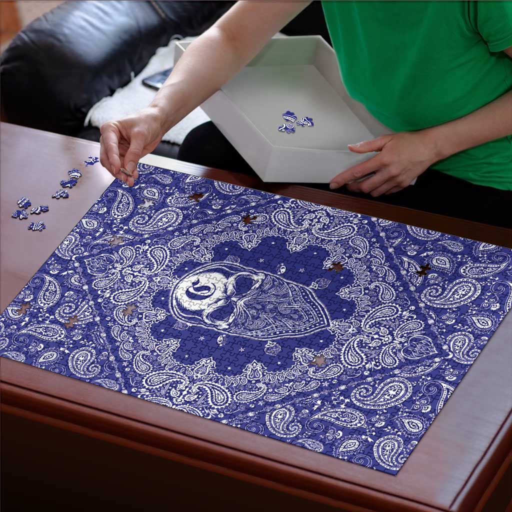 Blue Paisley Puzzle Skull Gangster - Wonder Print Shop