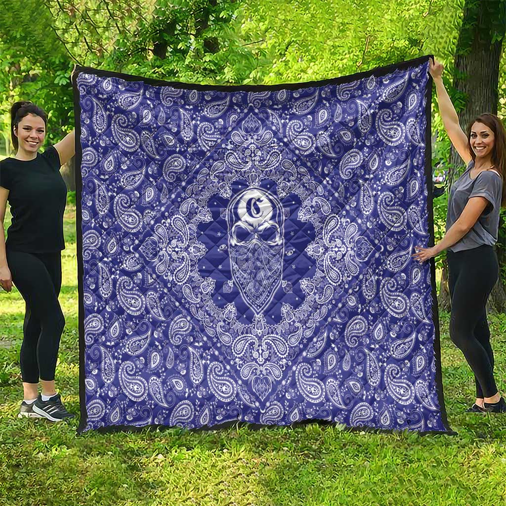 Blue Paisley Quilt Skull Gangster - Wonder Print Shop