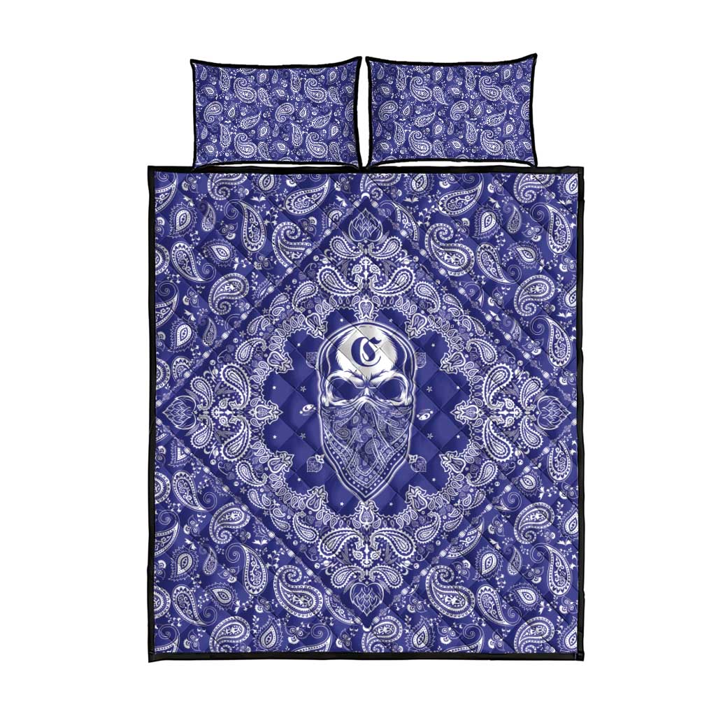 Blue Paisley Quilt Bed Set Skull Gangster - Wonder Print Shop