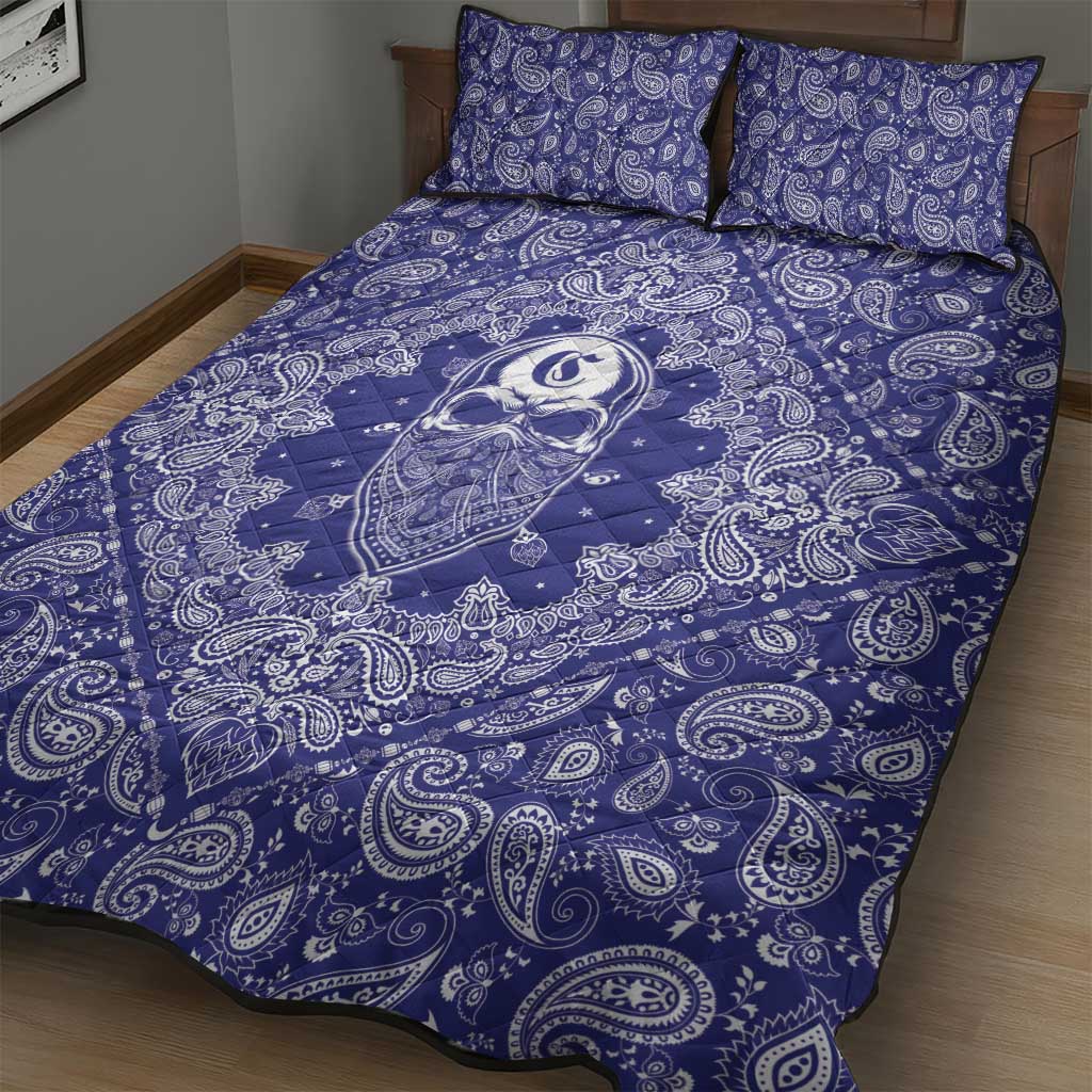 Blue Paisley Quilt Bed Set Skull Gangster - Wonder Print Shop