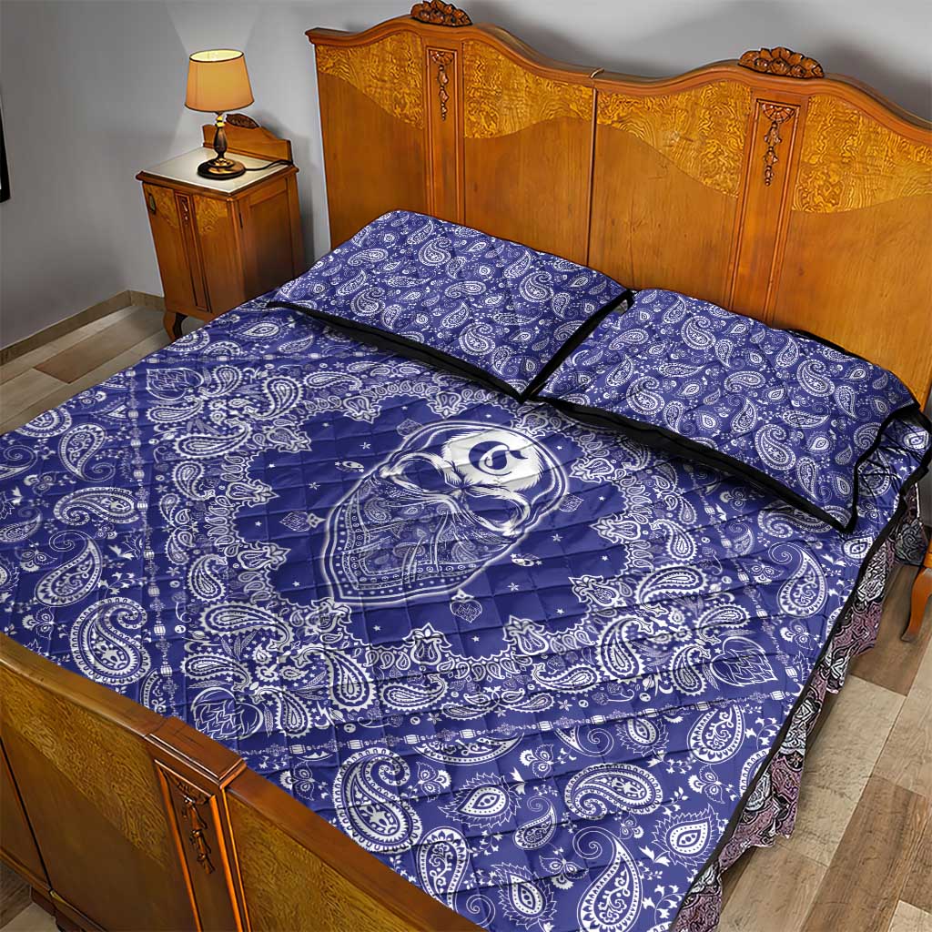 Blue Paisley Quilt Bed Set Skull Gangster - Wonder Print Shop