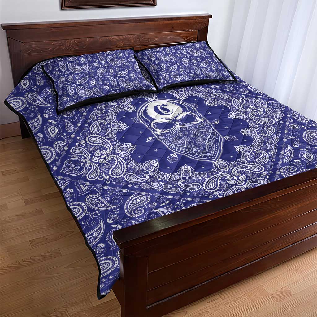 Blue Paisley Quilt Bed Set Skull Gangster - Wonder Print Shop