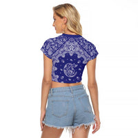 Blue Paisley Raglan Cropped T Shirt Skull Gangster - Wonder Print Shop
