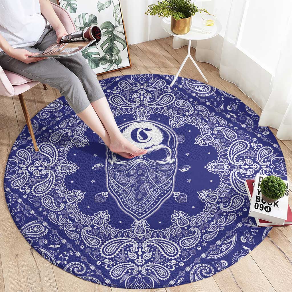 Blue Paisley Round Carpet Skull Gangster - Wonder Print Shop