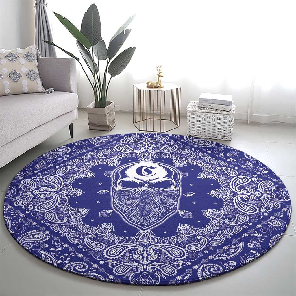 Blue Paisley Round Carpet Skull Gangster - Wonder Print Shop