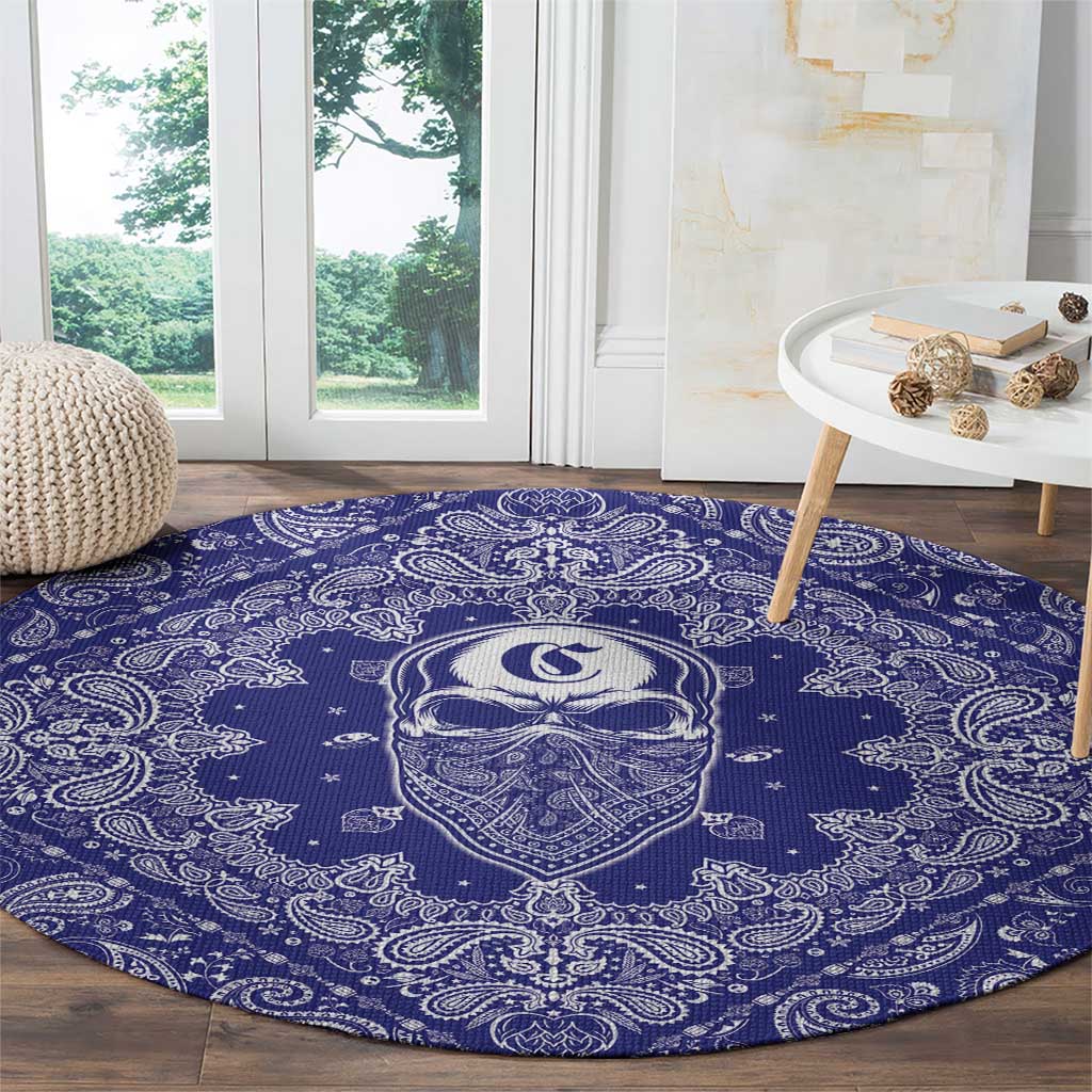 Blue Paisley Round Carpet Skull Gangster - Wonder Print Shop