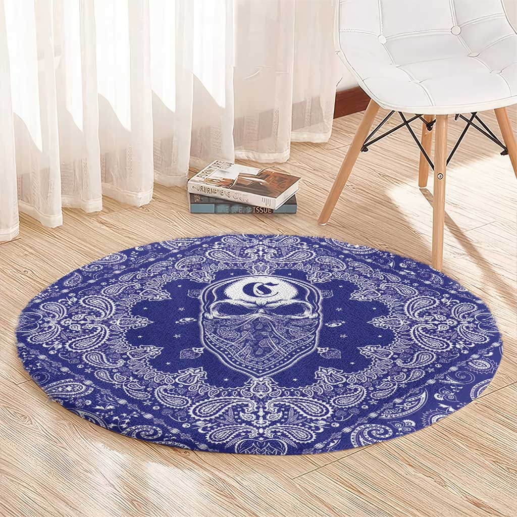 Blue Paisley Round Carpet Skull Gangster - Wonder Print Shop