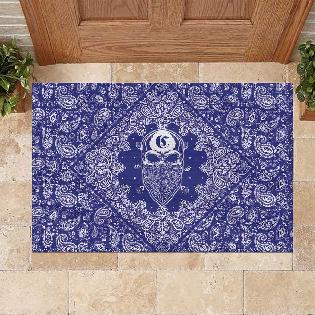 Blue Paisley Rubber Doormat Skull Gangster - Wonder Print Shop