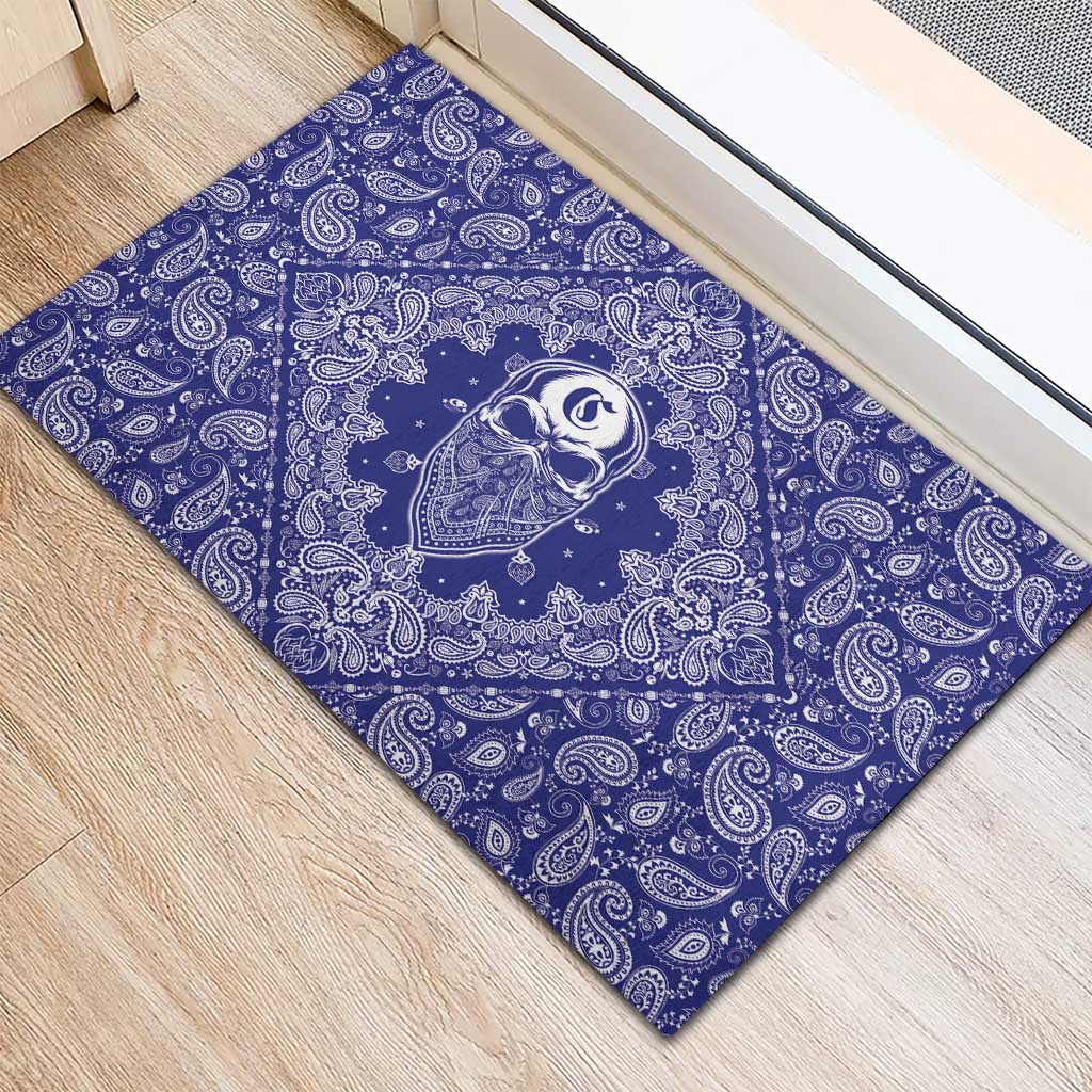 Blue Paisley Rubber Doormat Skull Gangster - Wonder Print Shop