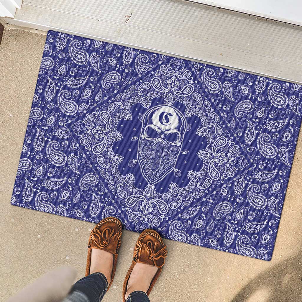 Blue Paisley Rubber Doormat Skull Gangster - Wonder Print Shop