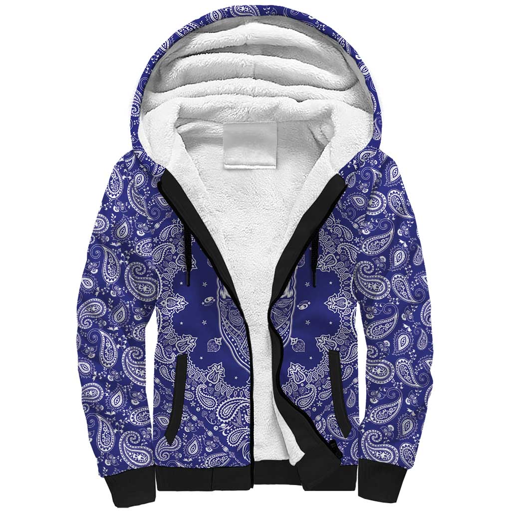 Blue Paisley Sherpa Hoodie Skull Gangster - Wonder Print Shop