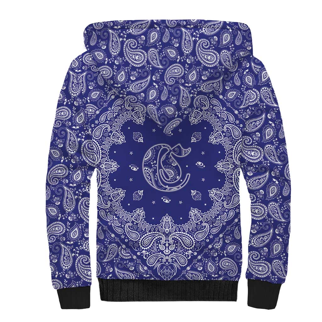 Blue Paisley Sherpa Hoodie Skull Gangster - Wonder Print Shop