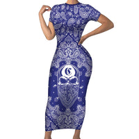Blue Paisley Short Sleeve Bodycon Dress Skull Gangster - Wonder Print Shop