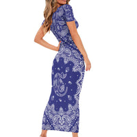 Blue Paisley Short Sleeve Bodycon Dress Skull Gangster - Wonder Print Shop