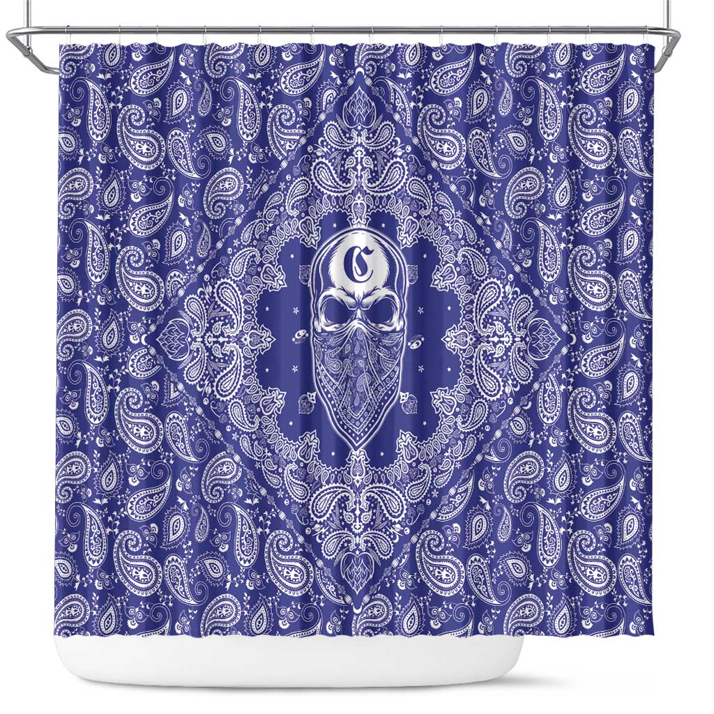 Blue Paisley Shower Curtain Skull Gangster - Wonder Print Shop