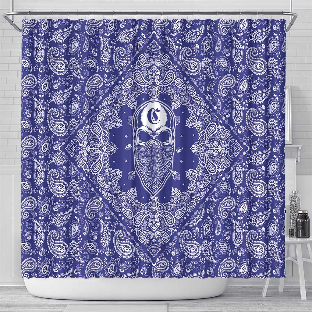 Blue Paisley Shower Curtain Skull Gangster - Wonder Print Shop