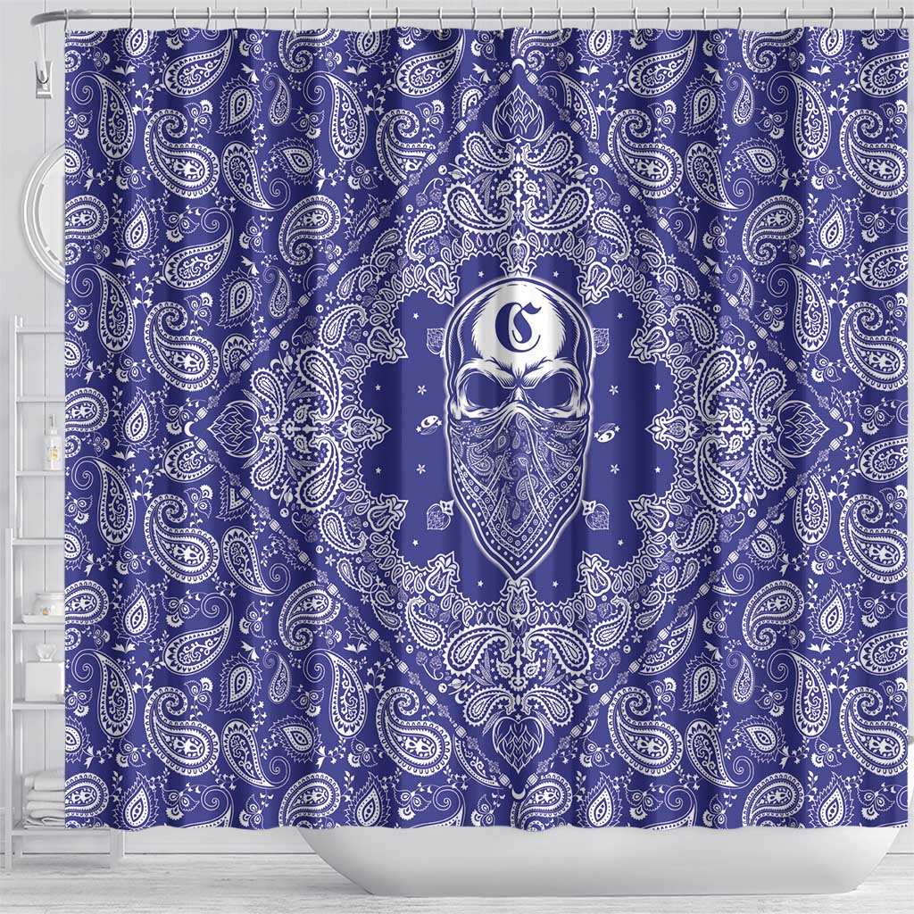 Blue Paisley Shower Curtain Skull Gangster - Wonder Print Shop