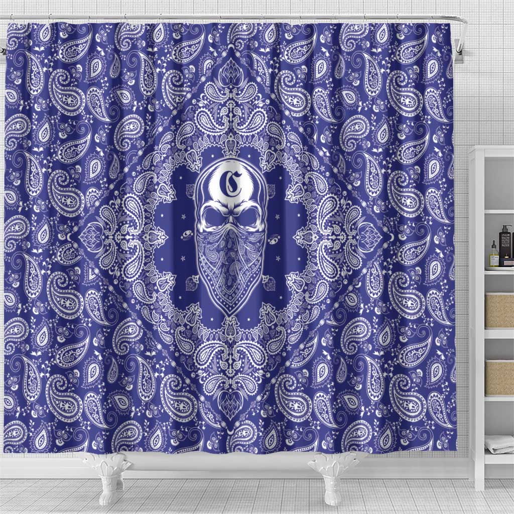 Blue Paisley Shower Curtain Skull Gangster - Wonder Print Shop