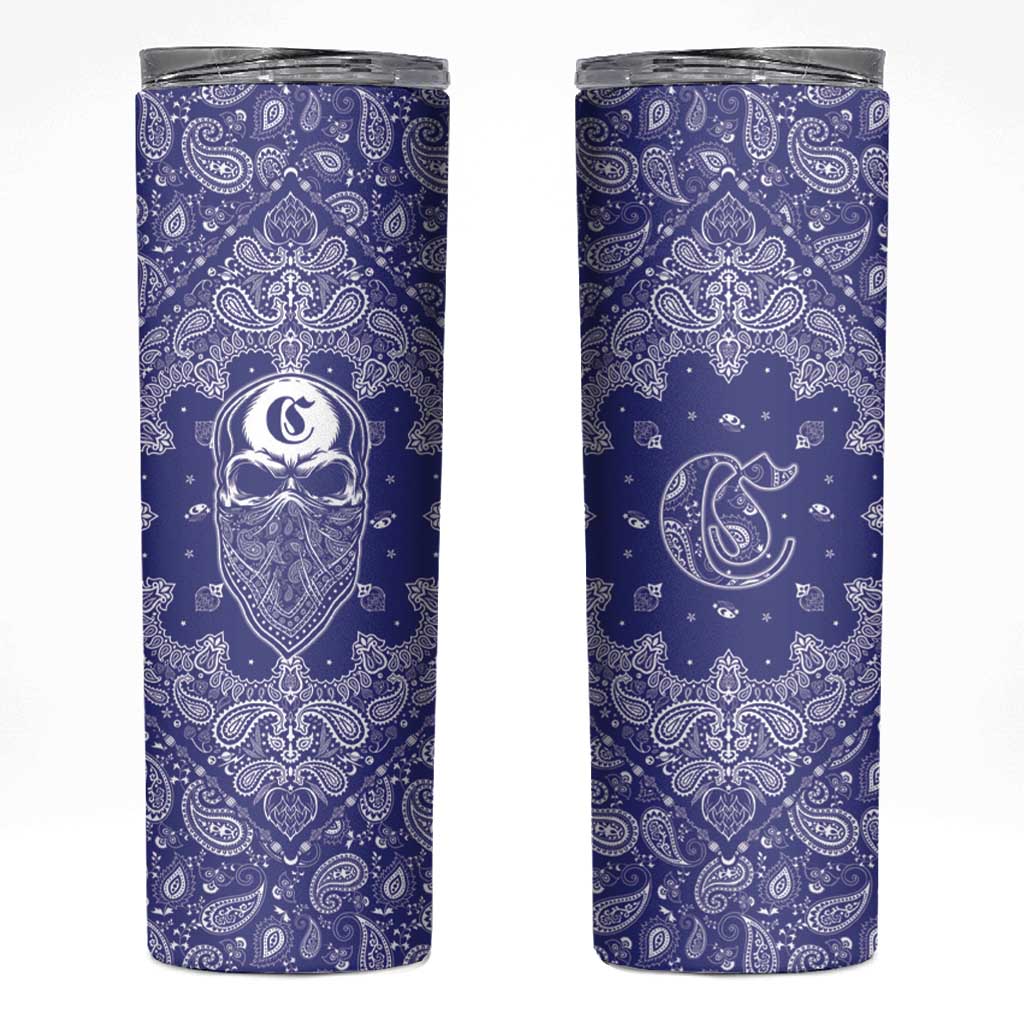 Blue Paisley Skinny Tumbler Skull Gangster - Wonder Print Shop