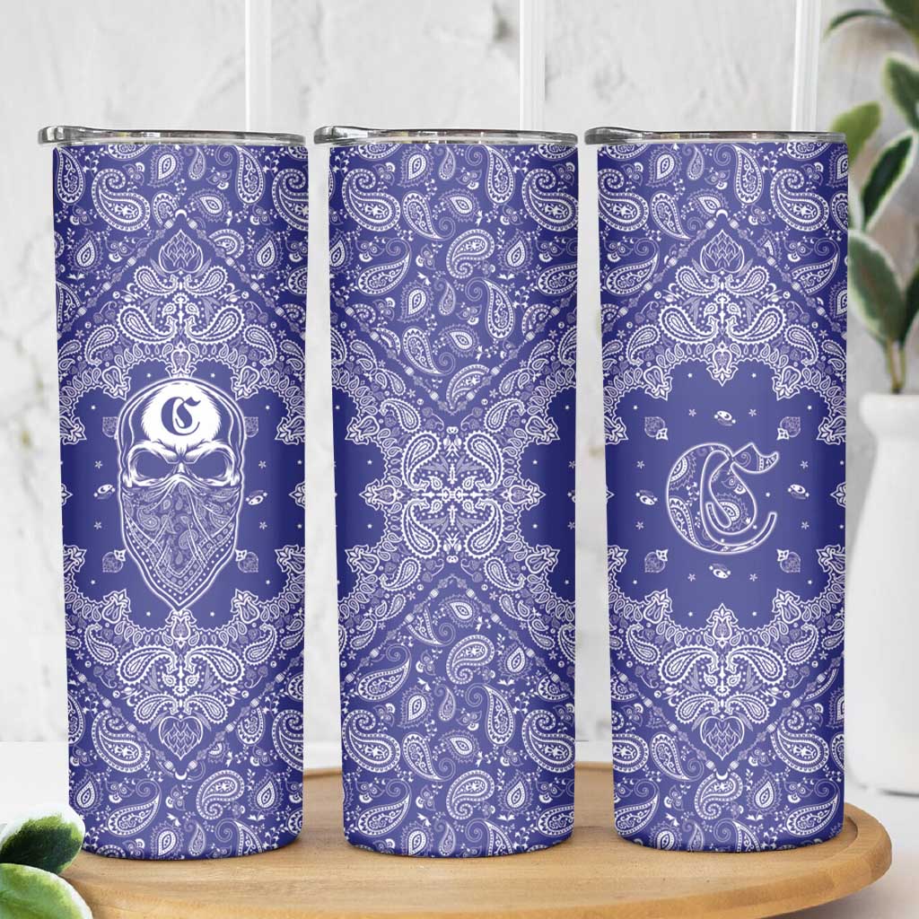Blue Paisley Skinny Tumbler Skull Gangster - Wonder Print Shop