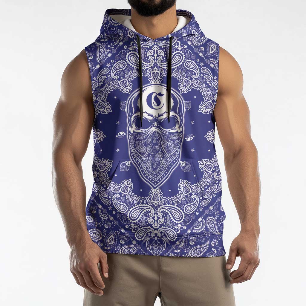 Blue Paisley Sleeveless Hoodie Skull Gangster - Wonder Print Shop
