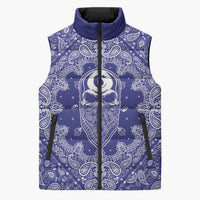 Blue Paisley Sleeveless Puffer Jacket Skull Gangster - Wonder Print Shop