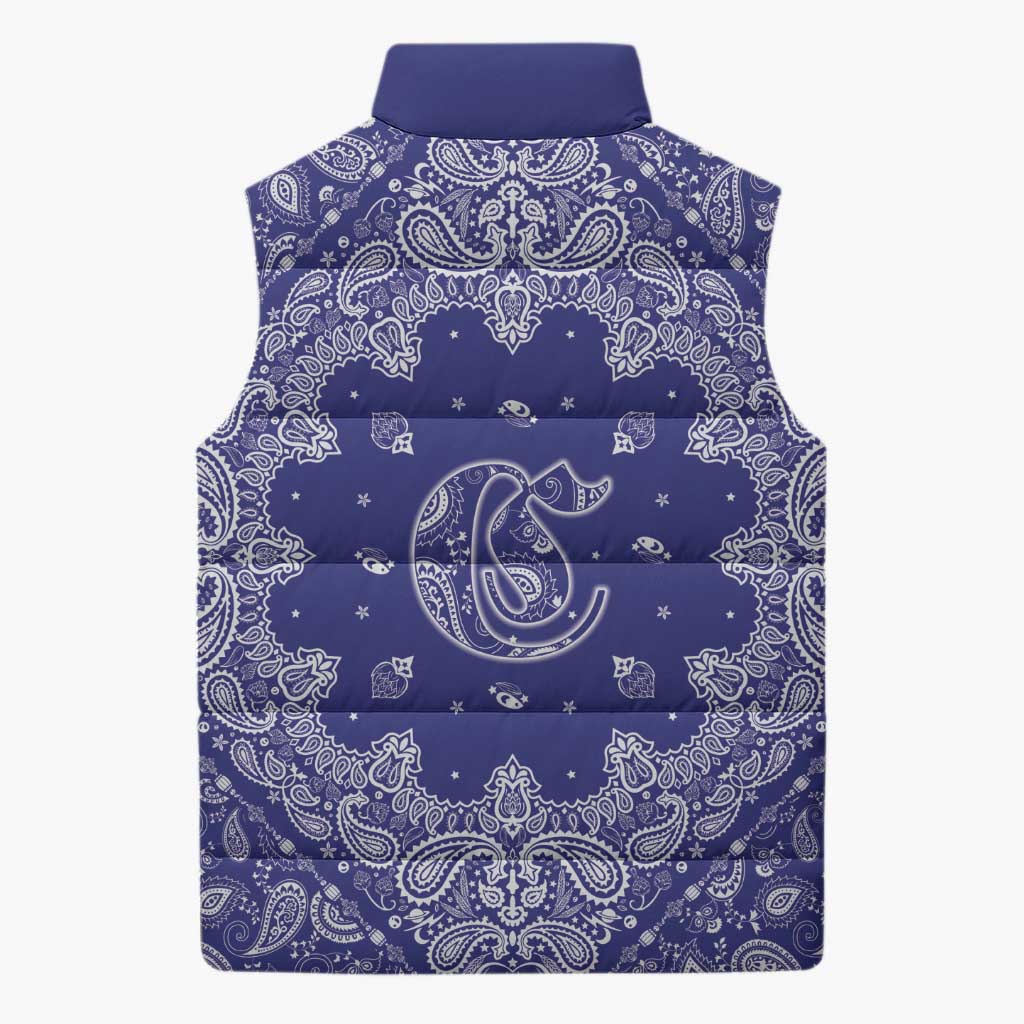 Blue Paisley Sleeveless Puffer Jacket Skull Gangster - Wonder Print Shop