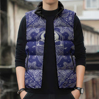 Blue Paisley Sleeveless Puffer Jacket Skull Gangster - Wonder Print Shop
